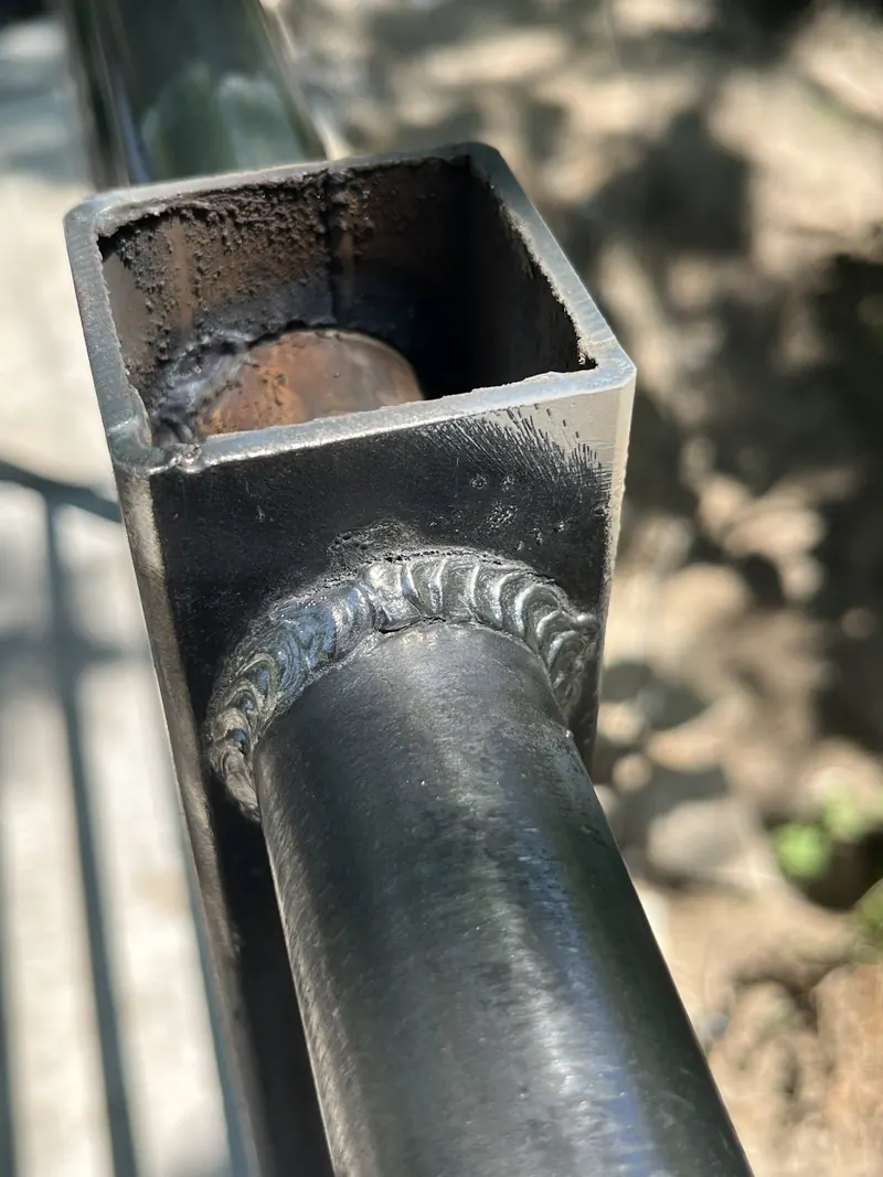 Pipe rail post joint, welding job by KC Ironcore