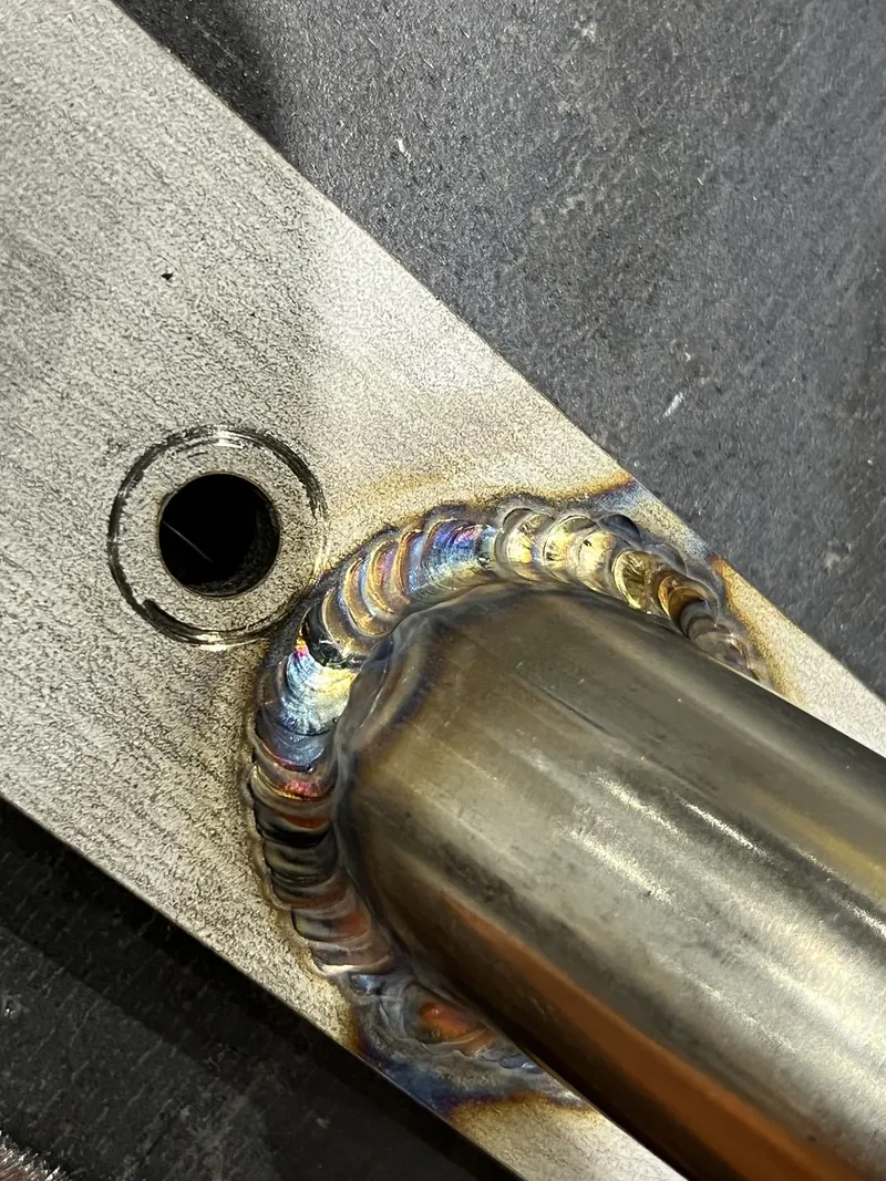 Tube-to-plate TIG weld, welding job by KC Ironcore