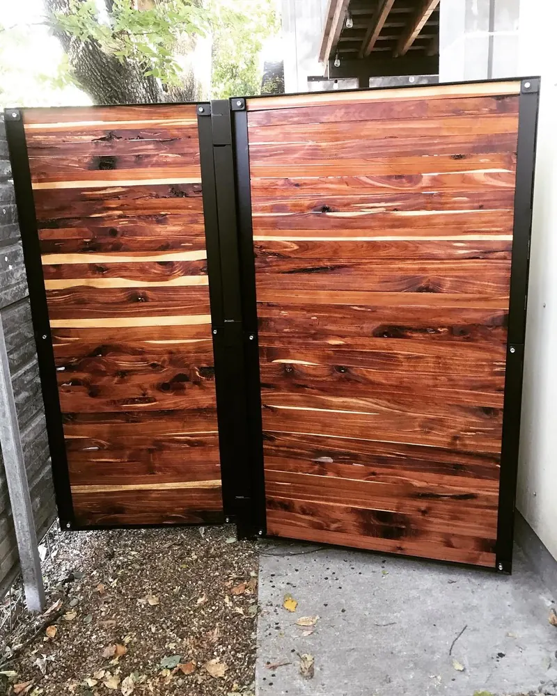 Steel-framed cedar fence gates