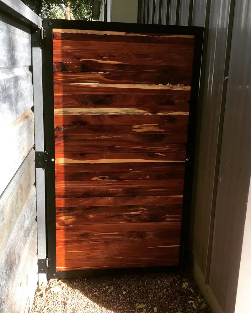 Steel-framed cedar gate, welding job by KC Ironcore